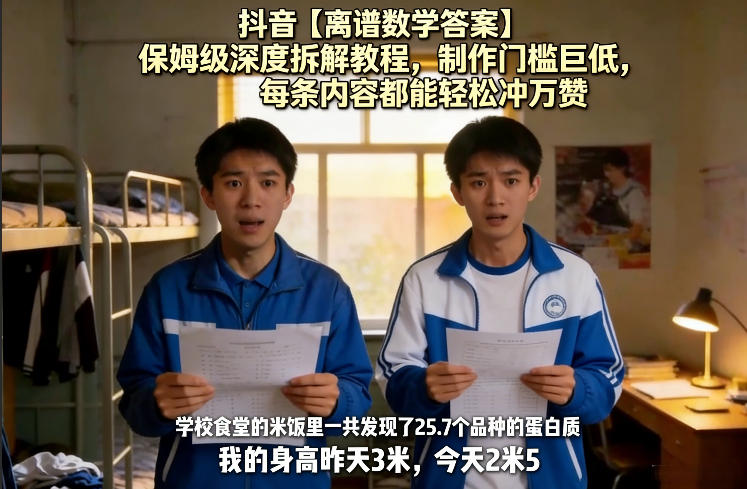 抖音【离谱数学答案】保姆级深度拆解教程，制作门槛巨低，每条内容都能轻松冲万赞，附详细步骤-赛德副业库