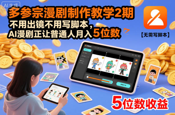多参宗漫剧制作教学2期,不用出镜不用写脚本,AI漫剧正让普通人月入5位数-赛德副业库