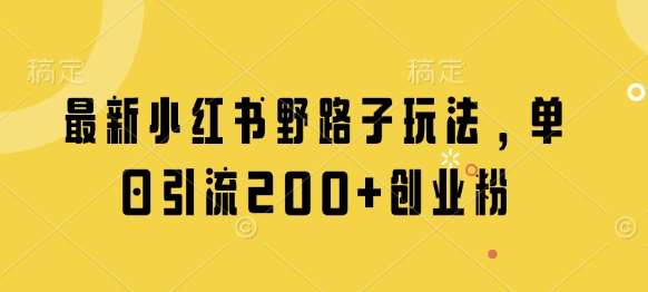 最新小红书野路子玩法，单日引流200+创业粉-赛德副业库