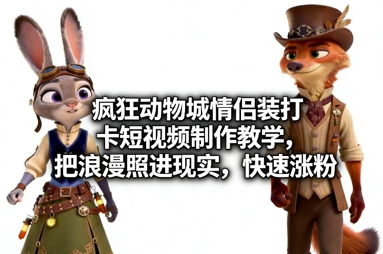 疯狂动物城情侣装打卡短视频制作教学，把浪漫照进现实，快速涨粉-赛德副业库