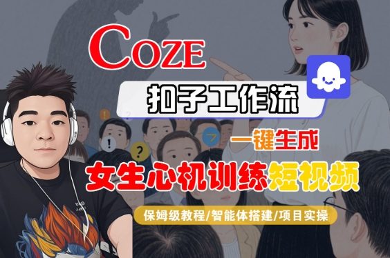 COZE扣子工作流一键生成女生心机训练短视频，保姆级教程-智能体搭建-项目实操-赛德副业库