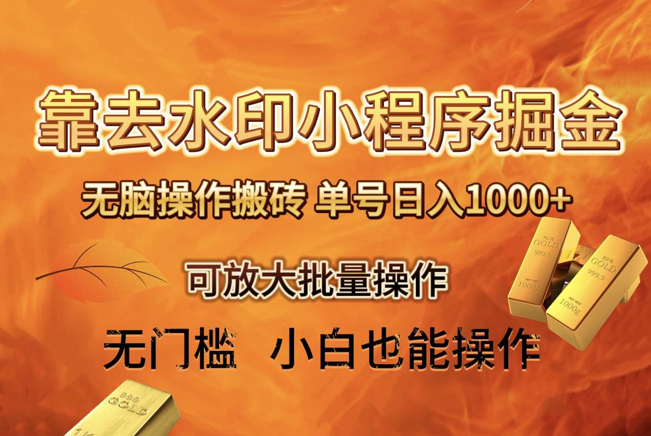 （8339期）去水印小程序+拼多多 无脑搬砖 ，单号日入1000+ 保姆级教程 可放大批量操作-赛德副业库