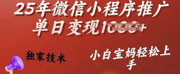 25年微信小程序推广单日变现多张，独家技术，小白宝妈轻松上手【揭秘】-赛德副业库