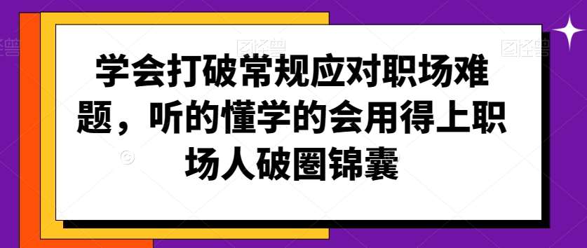 学会打破常规应对职场难题，听的懂学的会用得上职场人破圏锦囊-赛德副业库