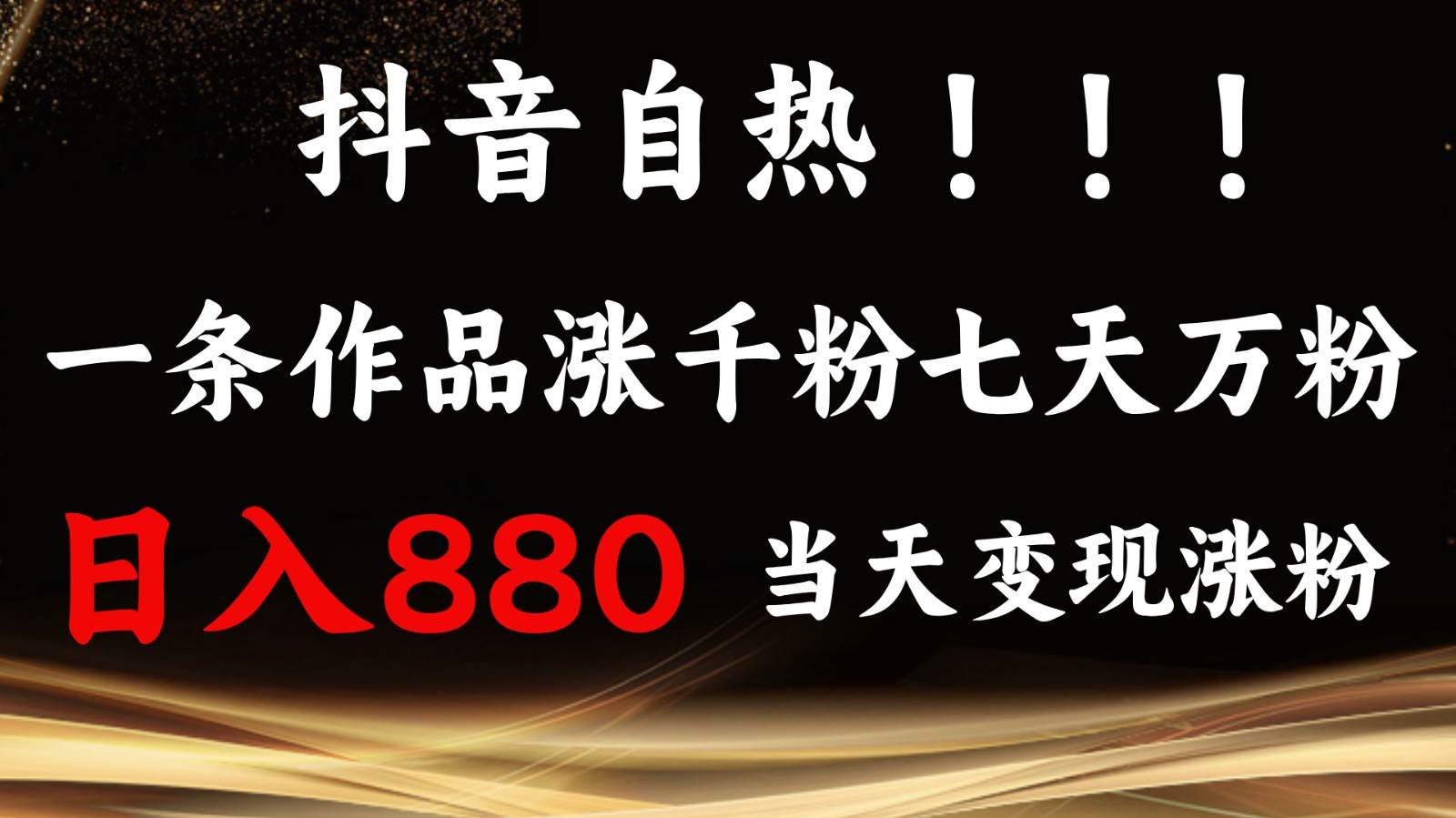 抖音小红书自热，一条作品1000粉，7天万粉，单日变现880收益-赛德副业库
