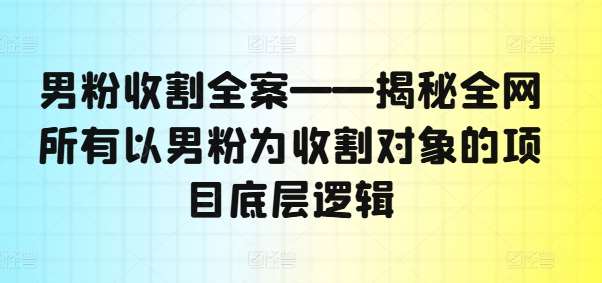 男粉收割全案——揭秘全网所有以男粉为收割对象的项目底层逻辑-赛德副业库