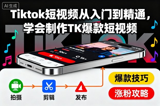 Tiktok短视频从入门到精通，学会制作TK爆款短视频-赛德副业库
