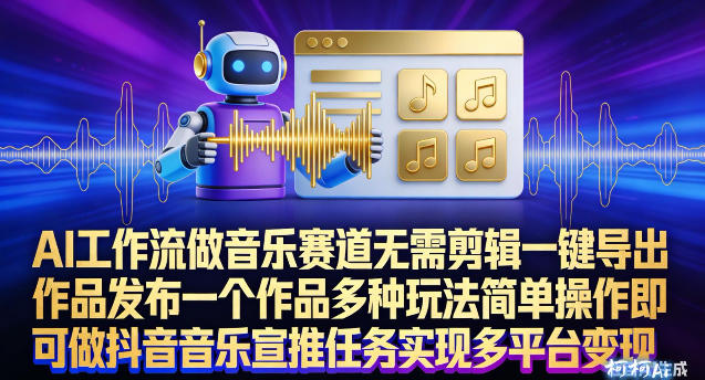 AI工作流做音乐赛道，无需剪辑，一键导出作品发布，一个作品多种玩法，简单操作即可做抖音音乐宣推任务-赛德副业库