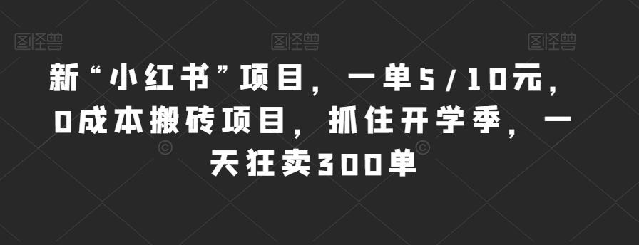 新“小红书”项目，一单5/10元，0成本搬砖项目，抓住开学季，一天狂卖300单【揭秘】-赛德副业库