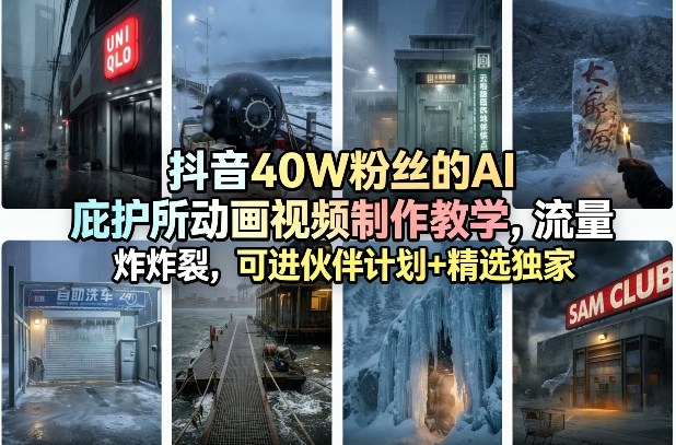 抖音40W粉丝的AI庇护所动画视频制作教学，流量炸裂，可进伙伴计划+精选独家-赛德副业库