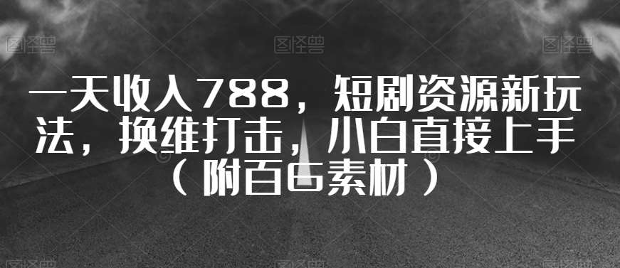 一天收入788，短剧资源新玩法，换维打击，小白直接上手（附百G素材）【揭秘】-赛德副业库