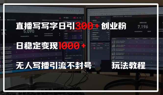 (14412期)直播写写字日引300+创业粉,日稳定变现600+无人写播引流不封号,玩法教程-赛德副业库