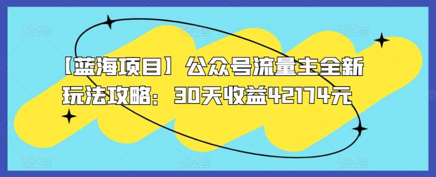 【蓝海项目】公众号流量主全新玩法攻略：30天收益42174元【揭秘】-赛德副业库