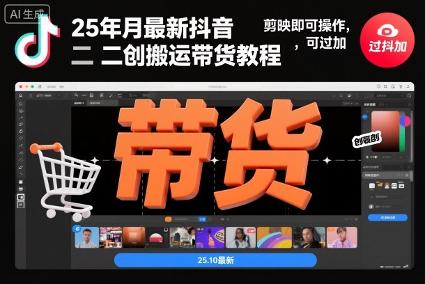 25年10月最新抖音二创搬运带货教程，剪映即可操作，可过抖加-赛德副业库