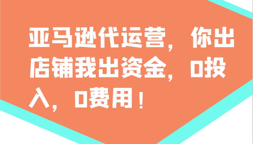 亚马逊代运营，你出店铺我出资金，0投入，0费用，无责任每天300分红，赢亏我承担-赛德副业库