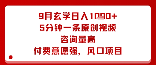 9月玄学日入1k+玩法，5分钟一条原创视频，咨询量高，付费意愿强，风口项目-赛德副业库