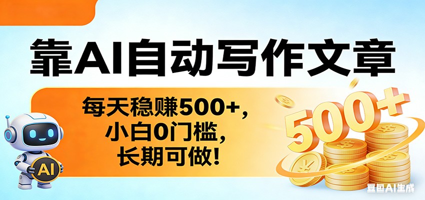 靠AI自动写作文章，每天稳赚500+，小白0门槛，长期可做！-赛德副业库