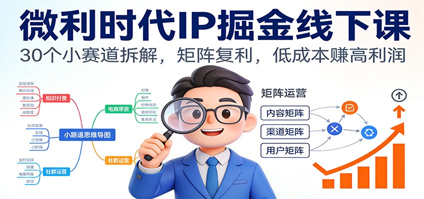 微利时代IP掘金线下课：30个小赛道拆解，矩阵复利，低成本赚高利润-赛德副业库