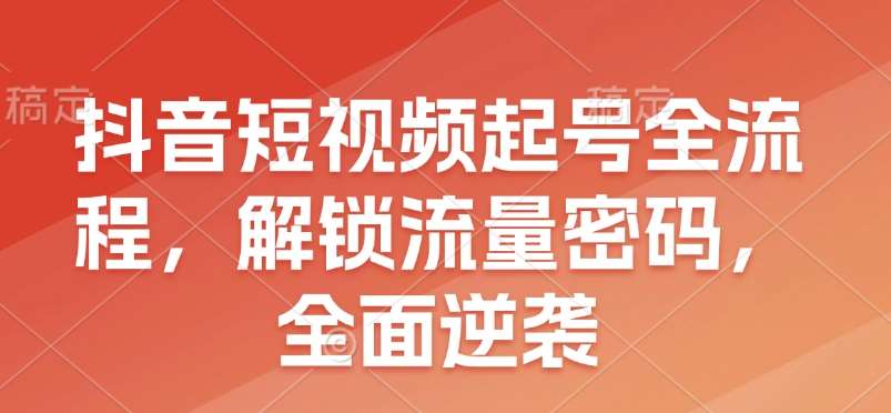 抖音短视频起号全流程，解锁流量密码，全面逆袭-赛德副业库