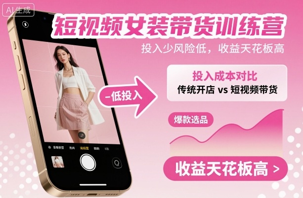 短视频女装带货训练营，投入少风险低，收益天花板高-赛德副业库
