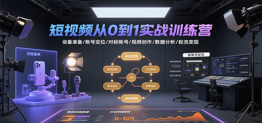 短视频从0到1实战训练营：设备准备/账号定位/对标账号/视频创作/数据分析/投流变现-赛德副业库