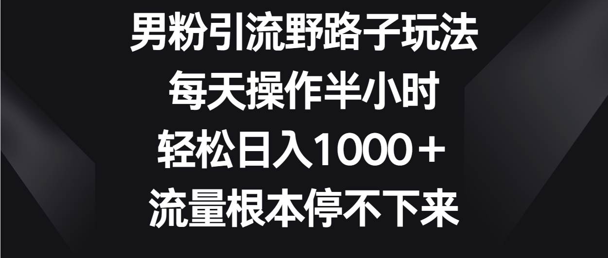 男粉引流野路子玩法，每天操作半小时轻松日入1000＋，流量根本停不下来-赛德副业库