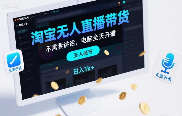 淘宝无人直播带货，不需要出镜，不需要讲话，电脑全天开播，轻松上手，日入1k+【揭秘】-赛德副业库