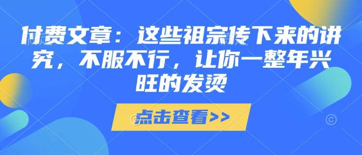 付费文章:这些祖宗传下来的讲究,不服不行,让你一整年兴旺的发烫!(全文收藏)-赛德副业库