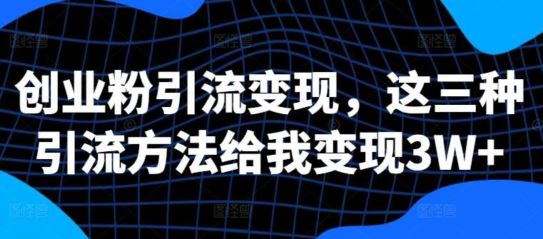 创业粉引流变现，这三种引流方法给我变现3W+【揭秘】-赛德副业库