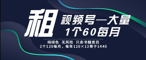 租视频号,一个60每月,2个120.纯绿色、无风险,常年租【揭秘】-赛德副业库