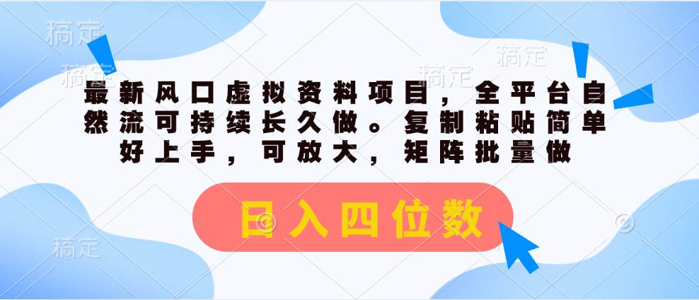 （11509期）最新风口虚拟资料项目，全平台自然流可持续长久做。复制粘贴 日入四位数-赛德副业库