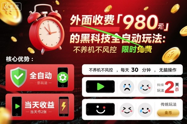 外面收费980的黑科技全自动玩法,不养机不风控,每天30分钟,无脑操作,当天收益2张【揭秘】-赛德副业库