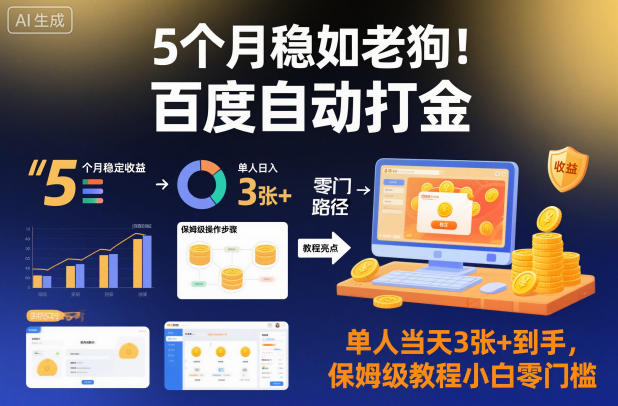 5个月稳如老狗！百度自动打金，单人当天3张+到手，保姆级教程小白零门槛【揭秘】-赛德副业库
