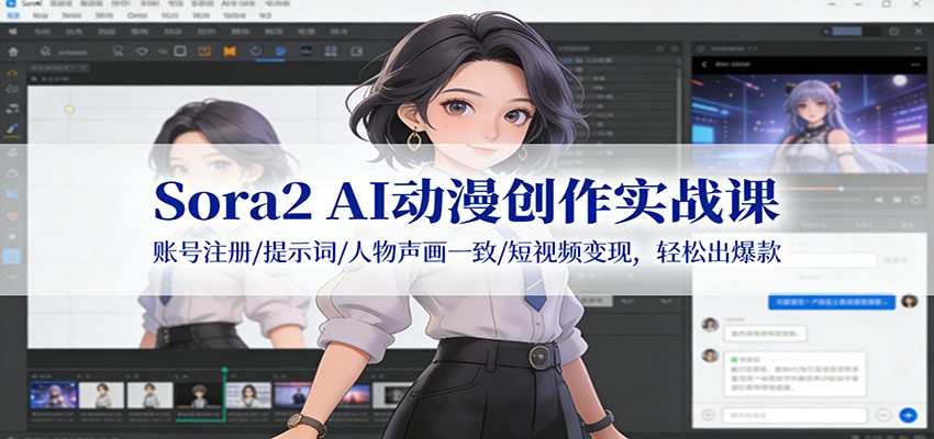 Sora2 AI动漫创作实战课:账号注册/提示词/人物声画一致/短视频变现,轻松出爆款-赛德副业库