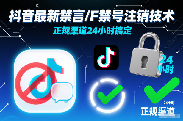 抖音最新禁言/F禁号注销技术，正规渠道24小时搞定-赛德副业库
