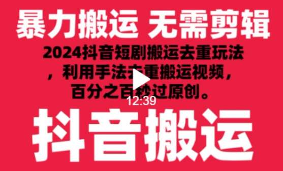 2024最新抖音搬运技术，抖音短剧视频去重，手法搬运，利用工具去重，达到秒过原创的效果【揭秘】-赛德副业库