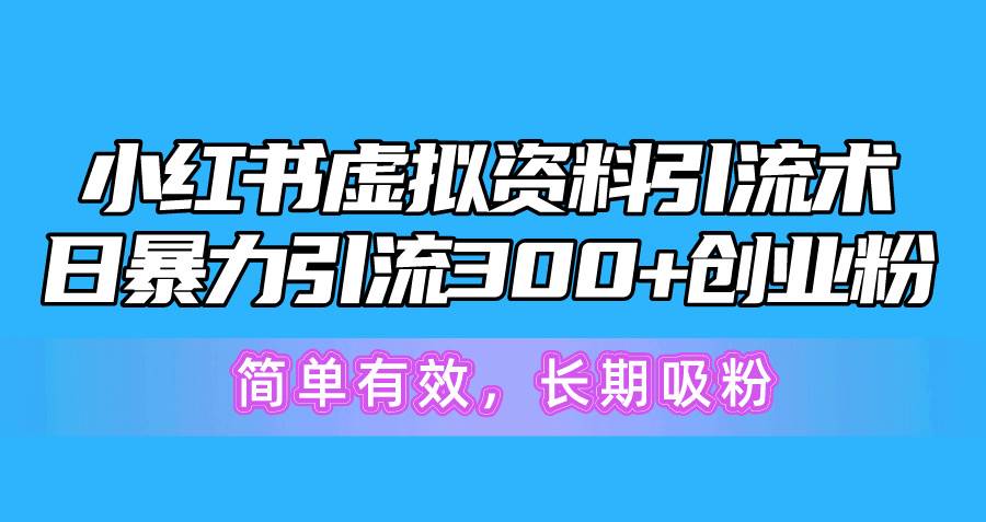 （10941期）小红书虚拟资料引流术，日暴力引流300+创业粉，简单有效，长期吸粉-赛德副业库