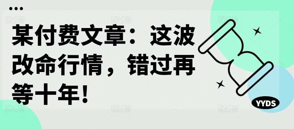 某付费文章：这波改命行情，错过再等十年!-赛德副业库