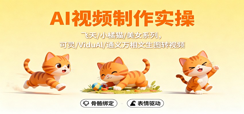 AI视频制作实操,飞天/小橘猫/美女系列,可灵/ViduAl/通义万相文生图转视频-赛德副业库