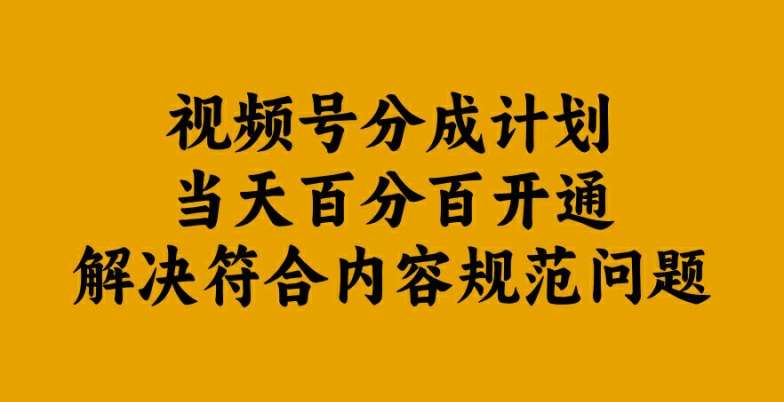 视频号分成计划当天百分百开通解决符合内容规范问题【揭秘】-赛德副业库