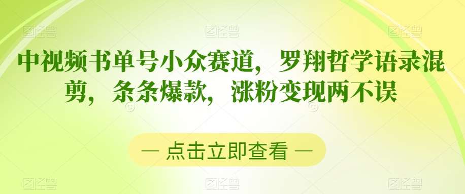 中视频书单号小众赛道，罗翔哲学语录混剪，条条爆款，涨粉变现两不误【揭秘】-赛德副业库
