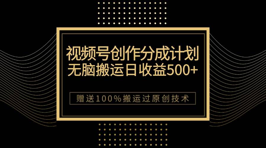 (7589期)最新视频号创作分成计划,无脑搬运一天收益500+,100%搬运过原创技巧-赛德副业库