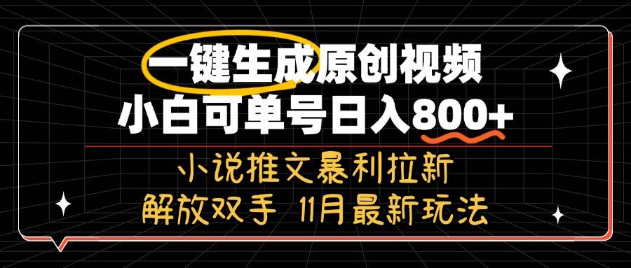 （13215期）11月最新玩法小说推文暴利拉新，一键生成原创视频，小白可单号日入800+…-赛德副业库