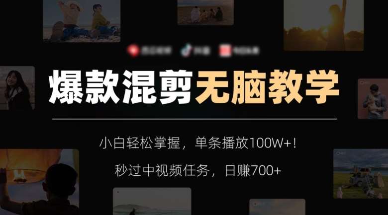 爆款混剪无脑教学，小白轻松掌握，单条播放100W+！秒过中视频任务，日赚700+【揭秘】-赛德副业库