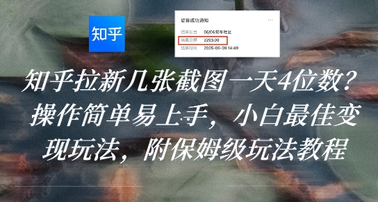 知乎拉新几张截图一天4位数?操作简单易上手,小白最佳变现玩法,附保姆级玩法教程-赛德副业库