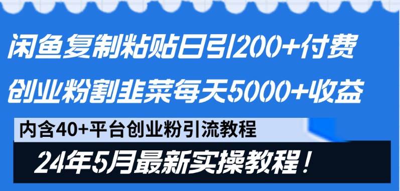 闲鱼复制粘贴日引200+付费创业粉，24年5月最新方法！割韭菜日稳定5000+收益-赛德副业库