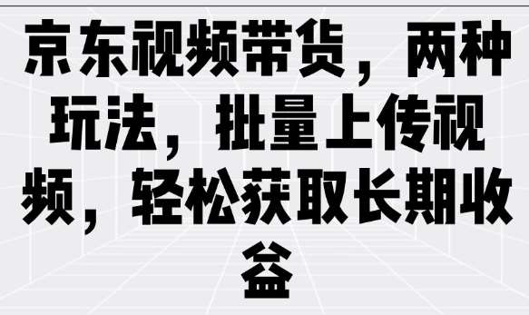 京东视频带货，两种玩法，批量上传视频，轻松获取长期收益-赛德副业库