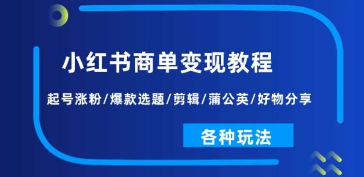 小红书商单变现教程：起号涨粉/爆款选题/剪辑/蒲公英/好物分享/各种玩法-赛德副业库
