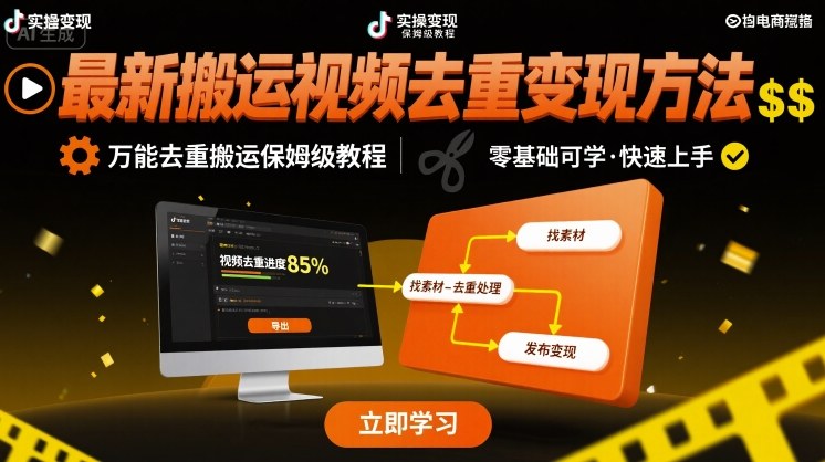 最新搬运视频去重变现方法，万能去重搬运保姆级教程-赛德副业库