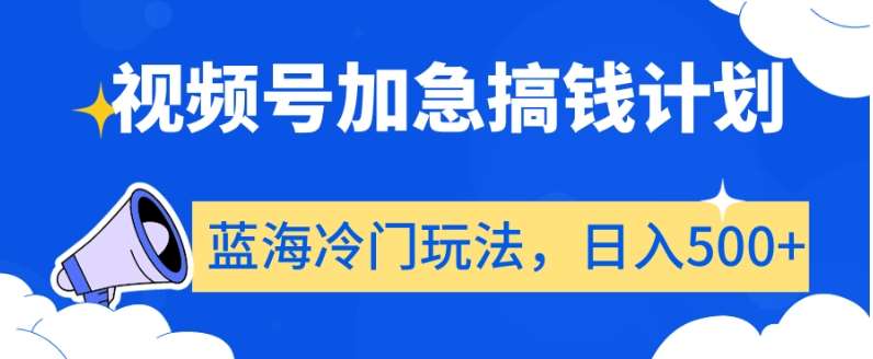 视频号加急搞钱计划，蓝海冷门玩法，日入500+【揭秘】-赛德副业库